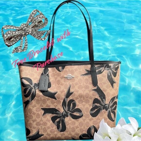 Coach City Tote Bag In Signature Canvas With Bow Print Purse - Picture 1 of 16